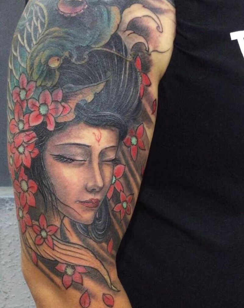 暴力遮盖纹身图片_手臂新传统纹身图案