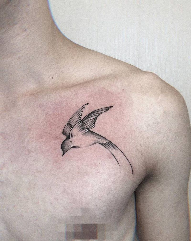 燕子纹身图片_胸部点刺纹身图案