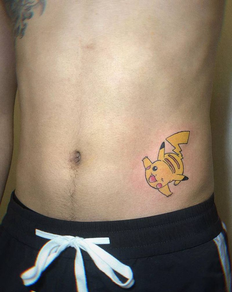皮卡丘纹身图片_腹部纹身图案