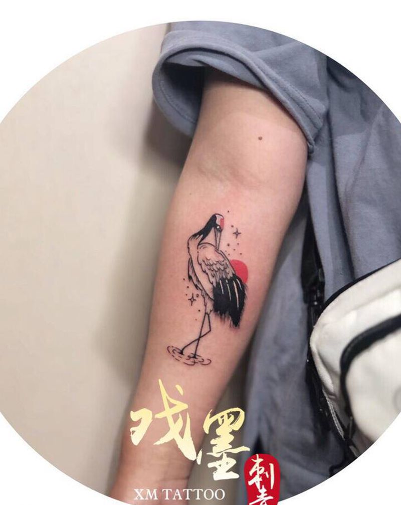 鹤纹身图片_手臂New School纹身图案