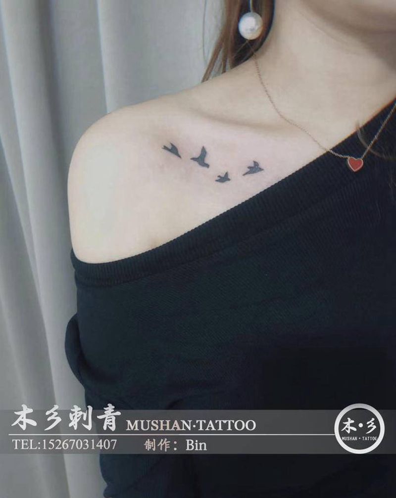 大雁纹身图片_肩部纹身图案