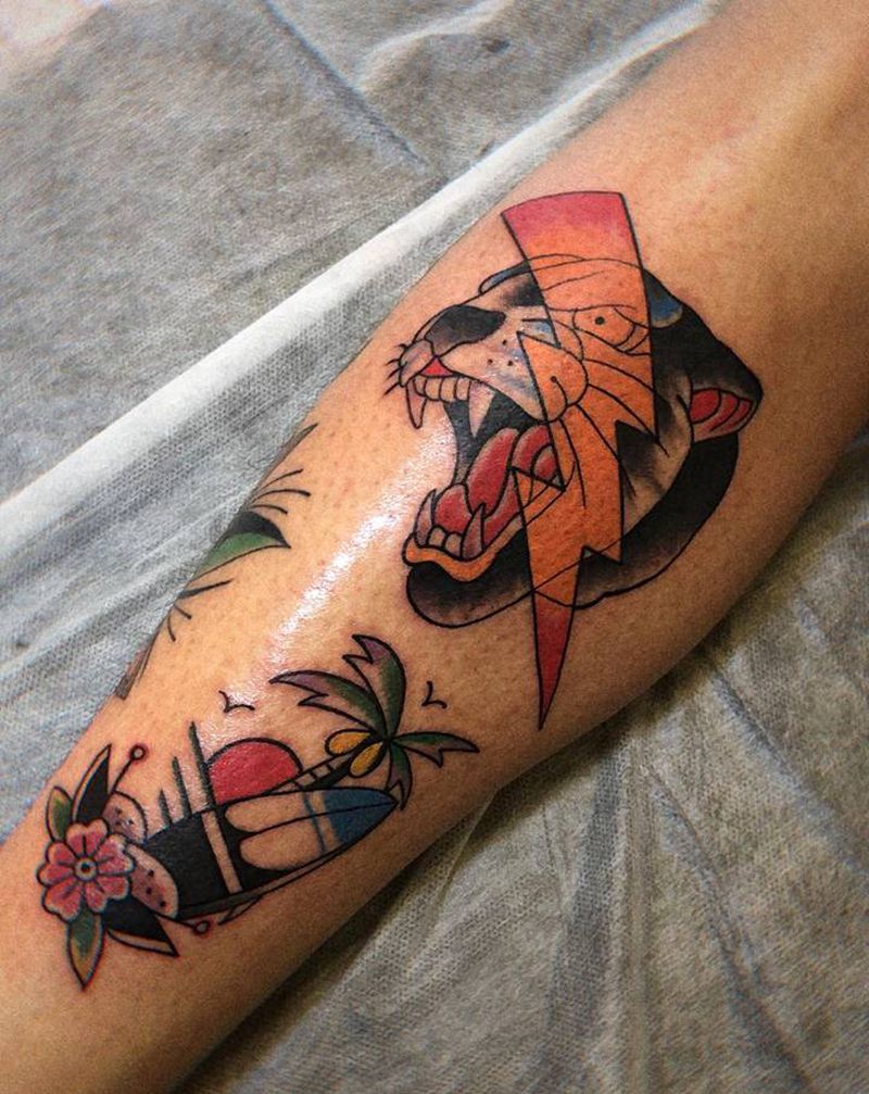 old school小腿纹身图片_腿部Old School纹身图案