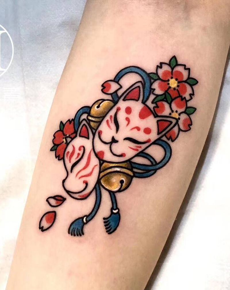 稻荷神纹身图片_手臂腿部老传统新传统纹身图案