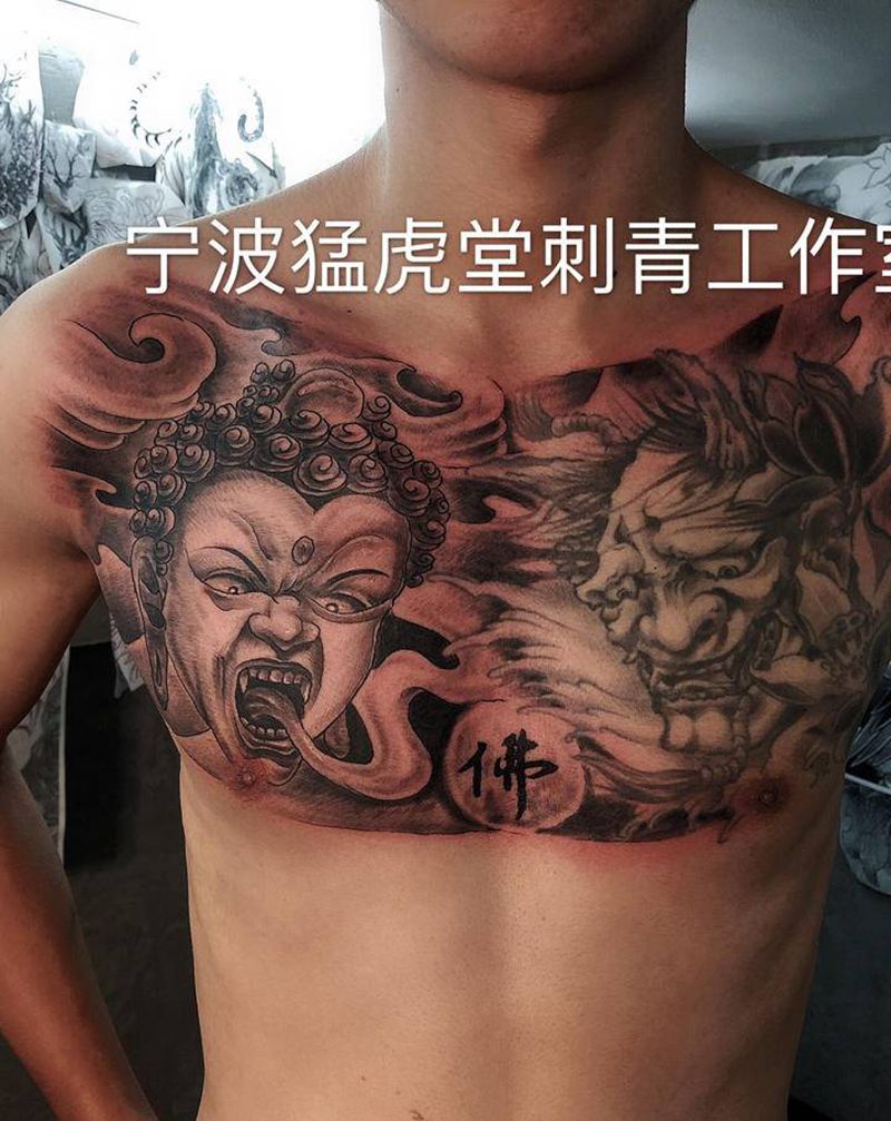 佛鸣纹身图片_胸部手臂新传统老传统纹身图案