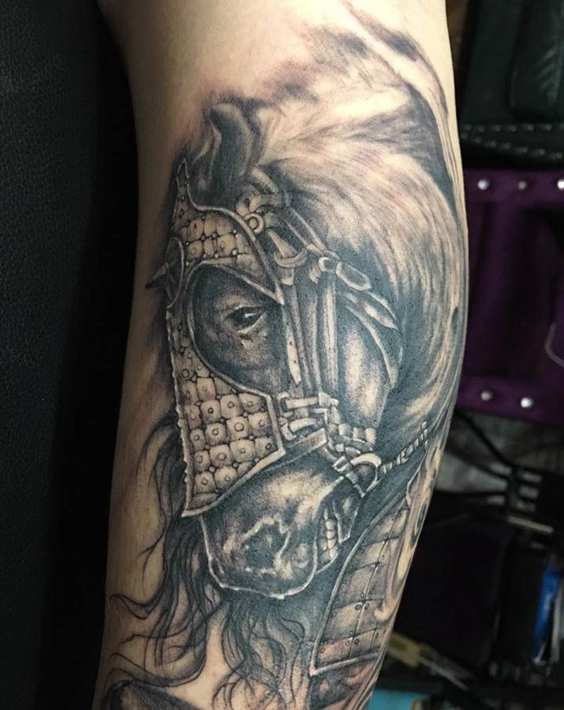 小腿战马 遮盖烫伤纹身图片_腿部欧美写实新传统马纹身图案