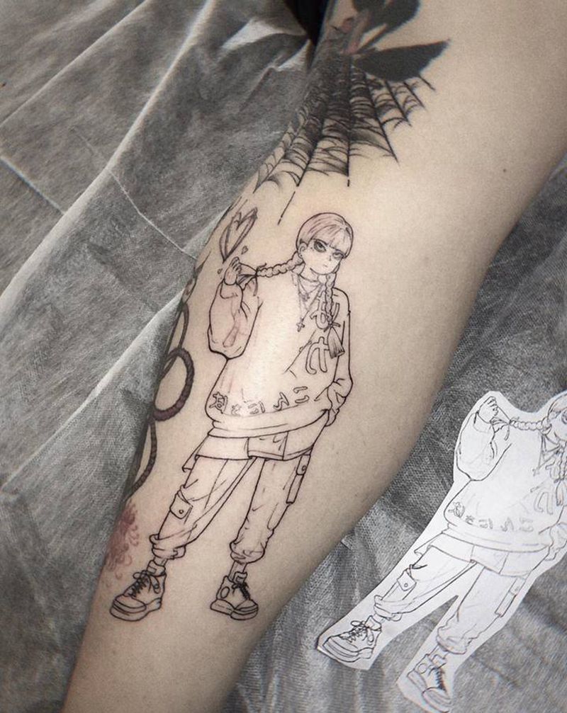 简单的纹身图片_腿部纹身图案