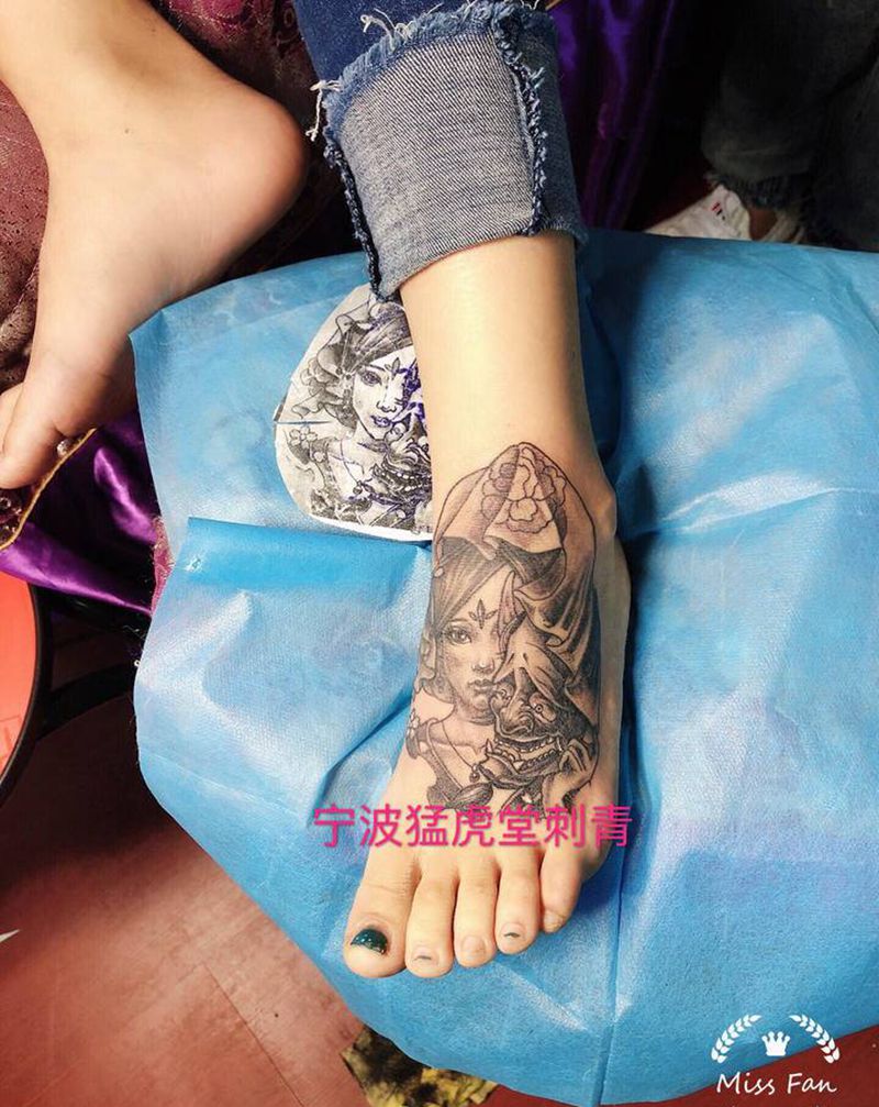 艺妓纹身图片_脚部新传统老传统纹身图案