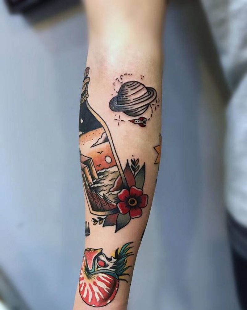 Old school 包小臂纹身图片_手臂手部Old SchoolNew School海洋风欧美拼接纹身图案