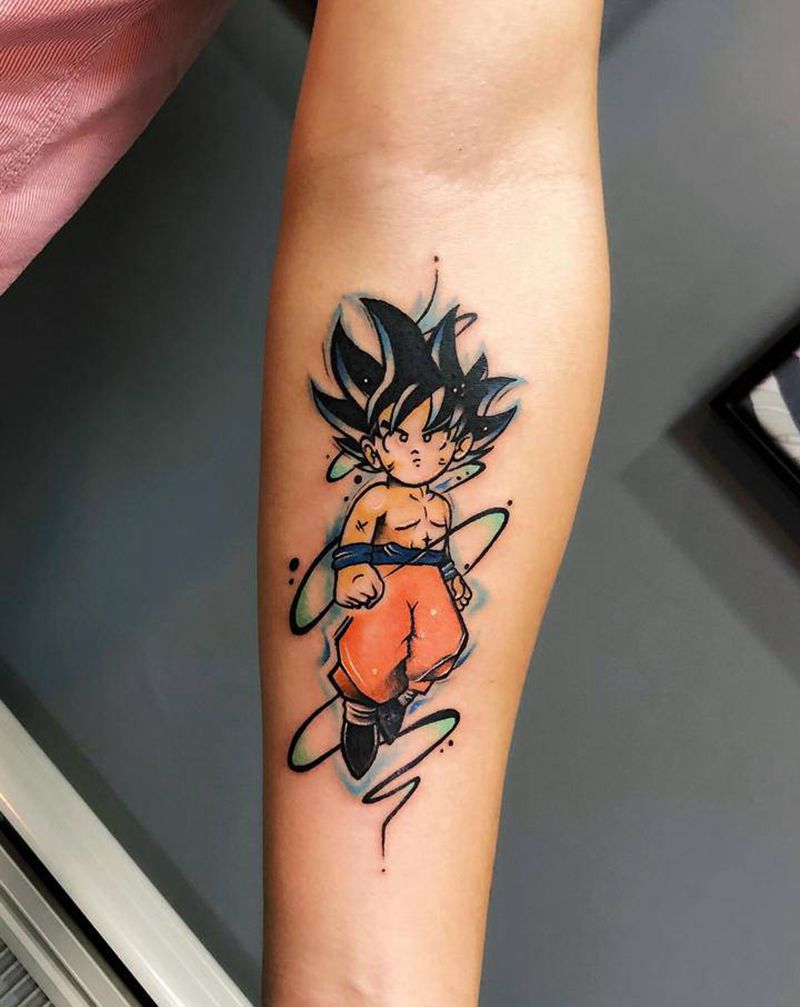 小臂卡通悟空纹身图片_手臂手部水彩新传统卡通小臂纹身图案