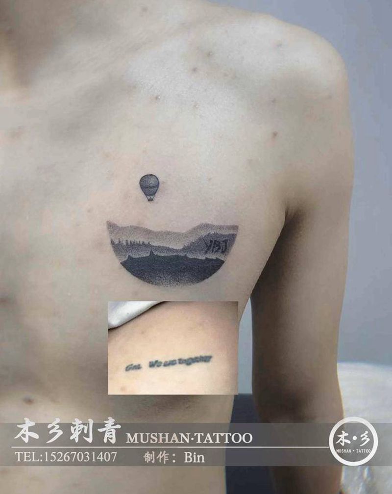 点刺遮盖纹身图片_胸部点刺纹身图案