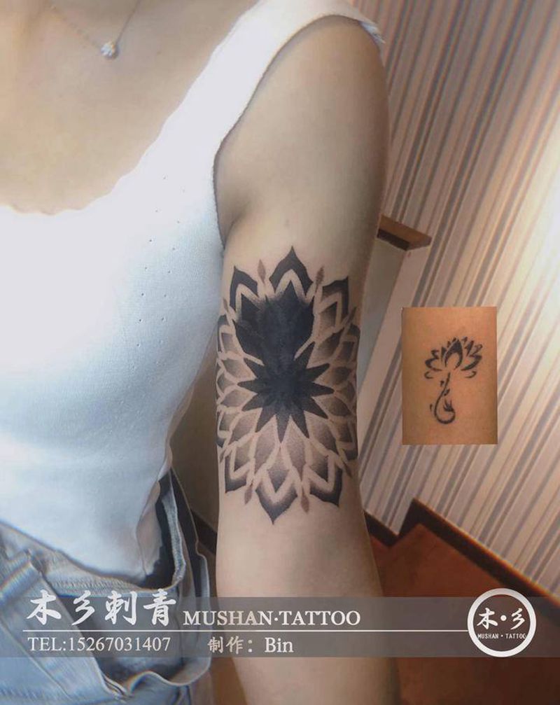 mandala遮盖纹身图片_手臂点刺纹身图案