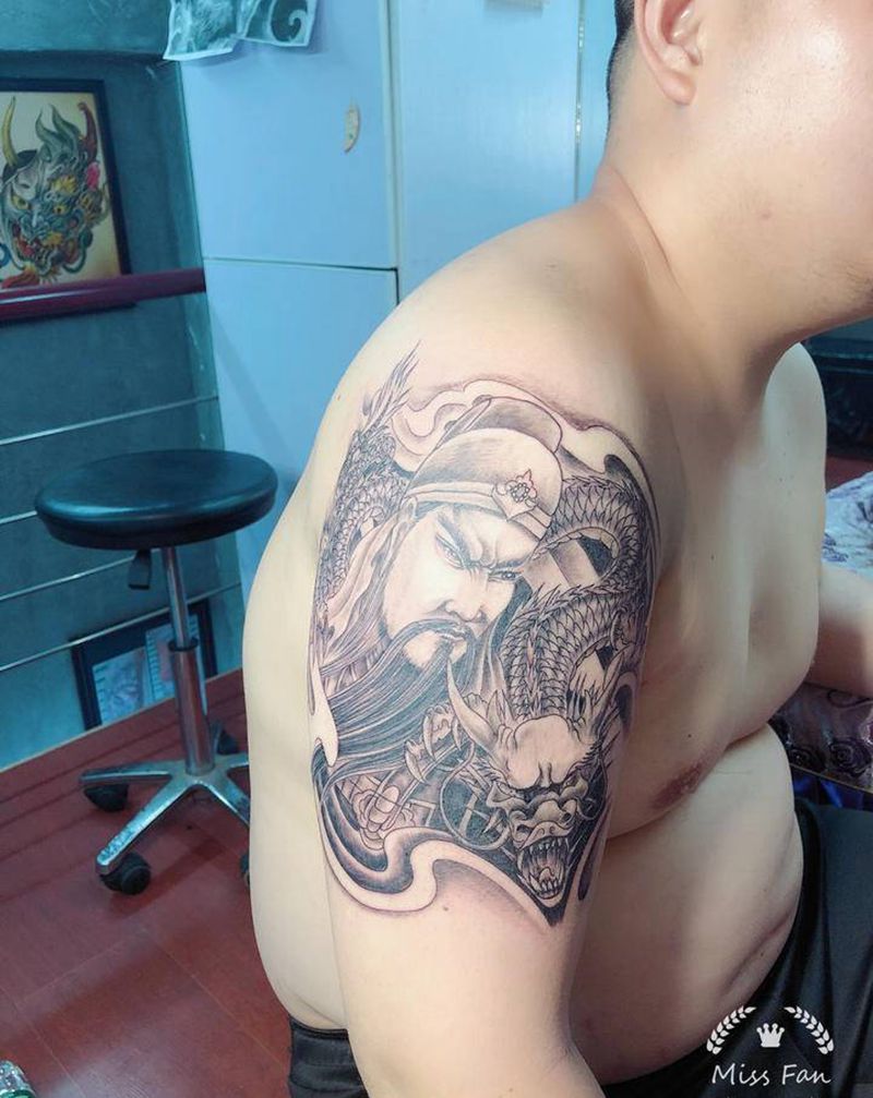 关公纹身图片_肩部手臂老传统新传统纹身图案