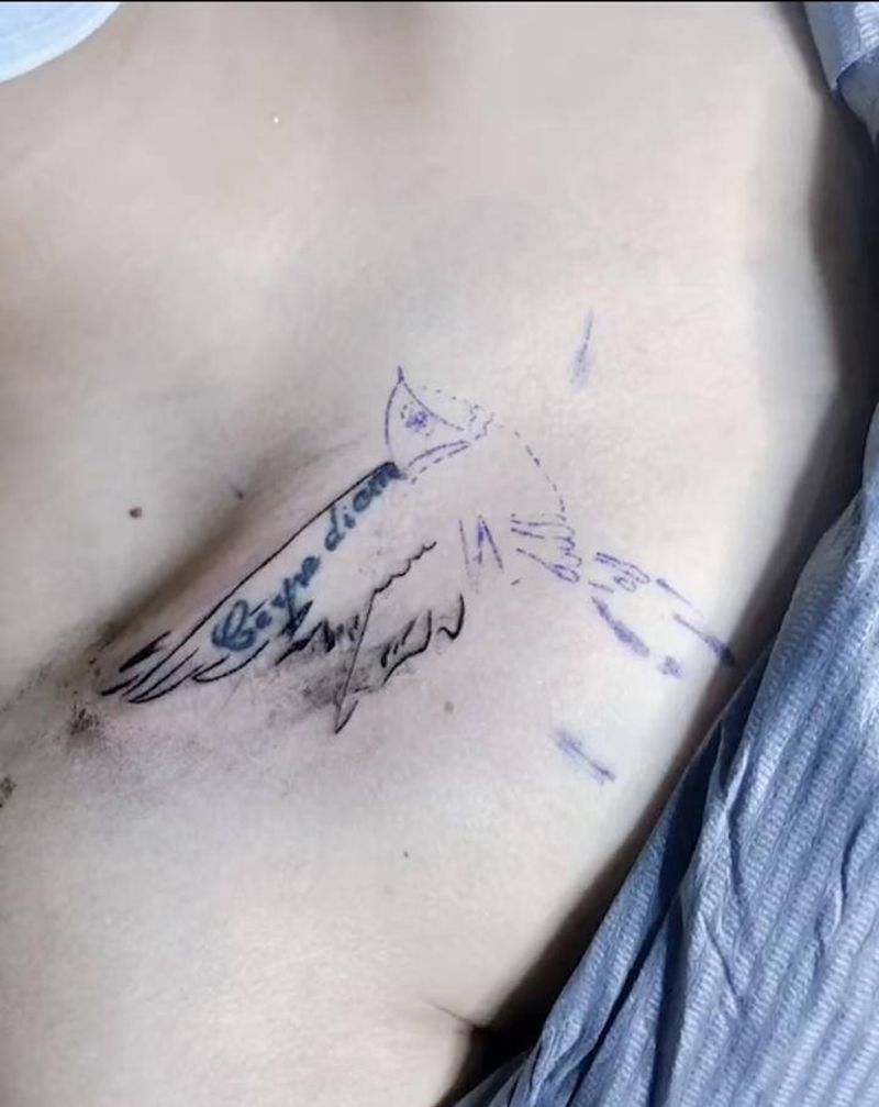 遮盖，燕子纹身图片_胸部水墨纹身图案