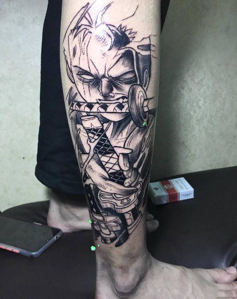 三刀流 索隆纹身图片_腿部纹身图案