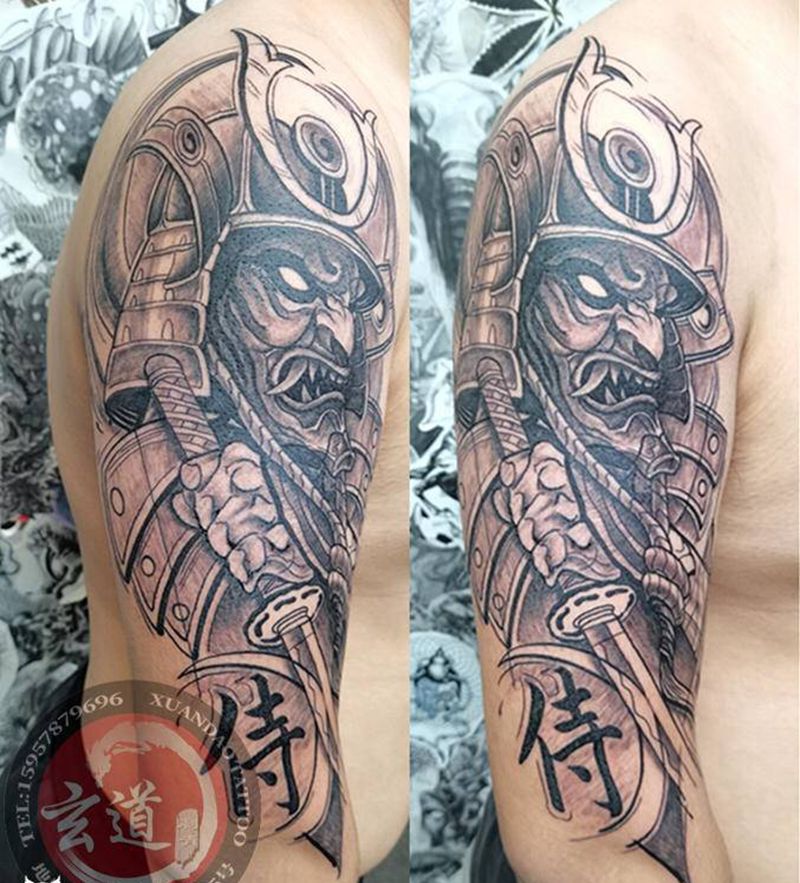 鬼武士纹身图片_手臂新传统纹身图案