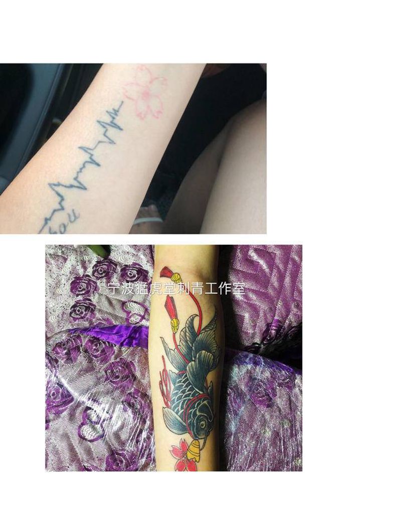 鱼纹身图片_背部手臂老传统水墨纹身图案