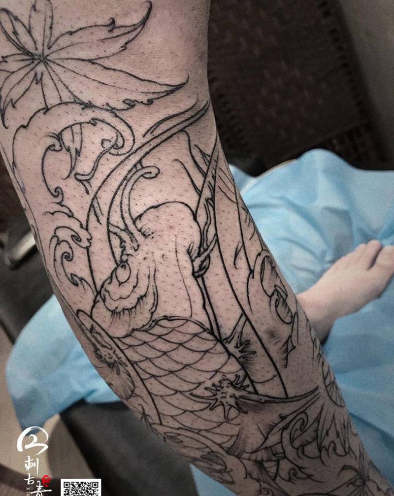 锦鲤纹身图片_新传统纹身图案
