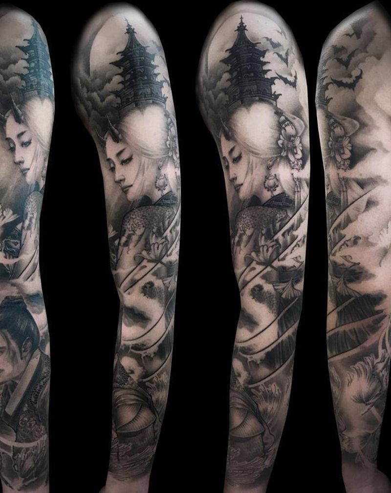 《夜子时》纹身图片_手臂新传统传统人物国风鬼神纹身图案