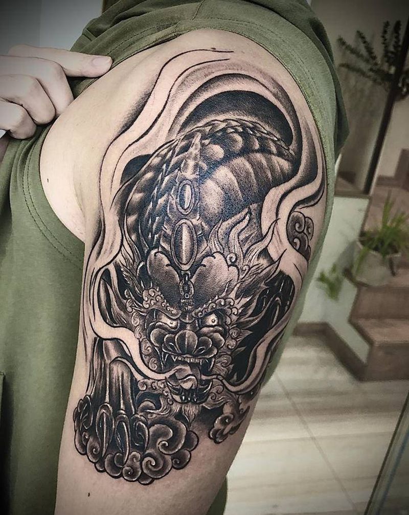 非常老传统麒麟纹身图片_手臂老传统纹身图案