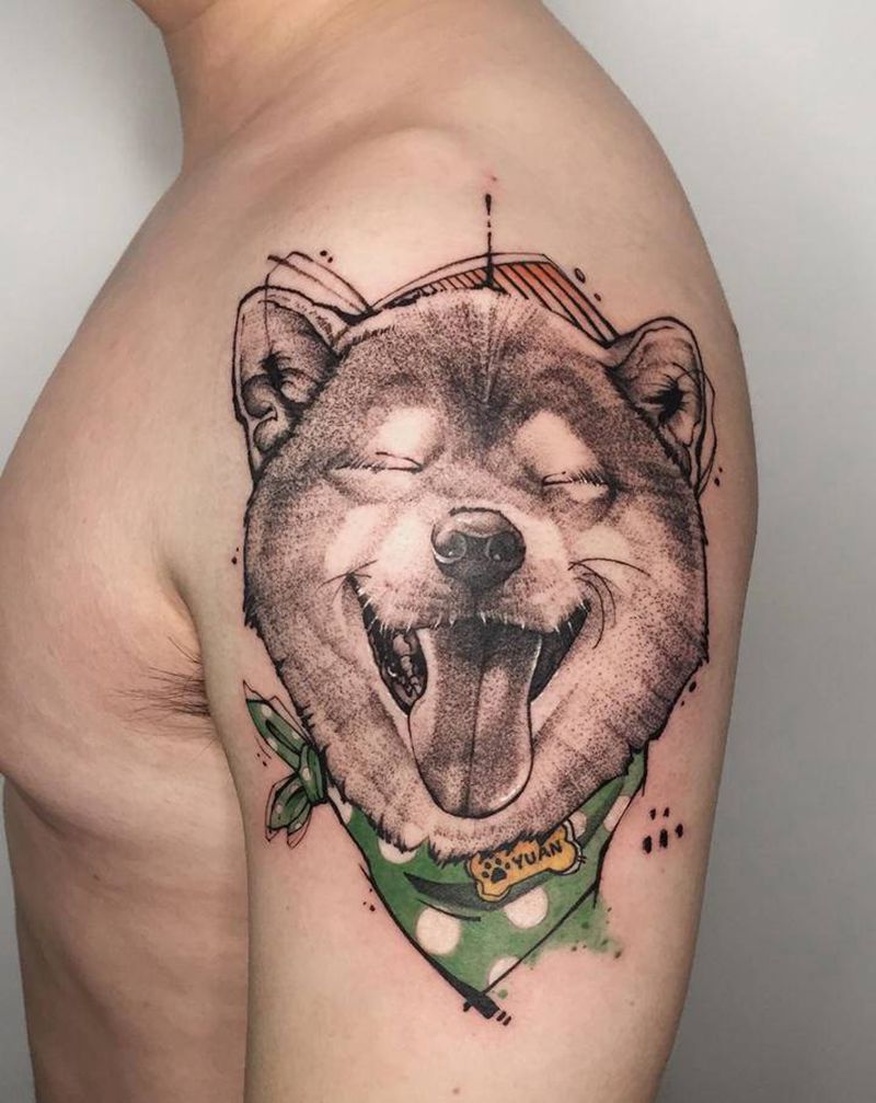 柴犬｜杭州纹身纹身图片_手臂宠物设计纹身图案