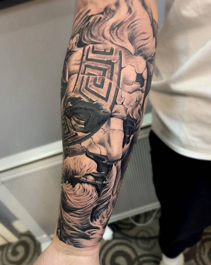 波塞冬包小臂纹身图片_手臂手部欧美写实纹身图案