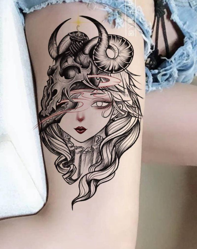 白羊座、摩羯做纹身手稿纹身图片_腿部手臂纹身图案