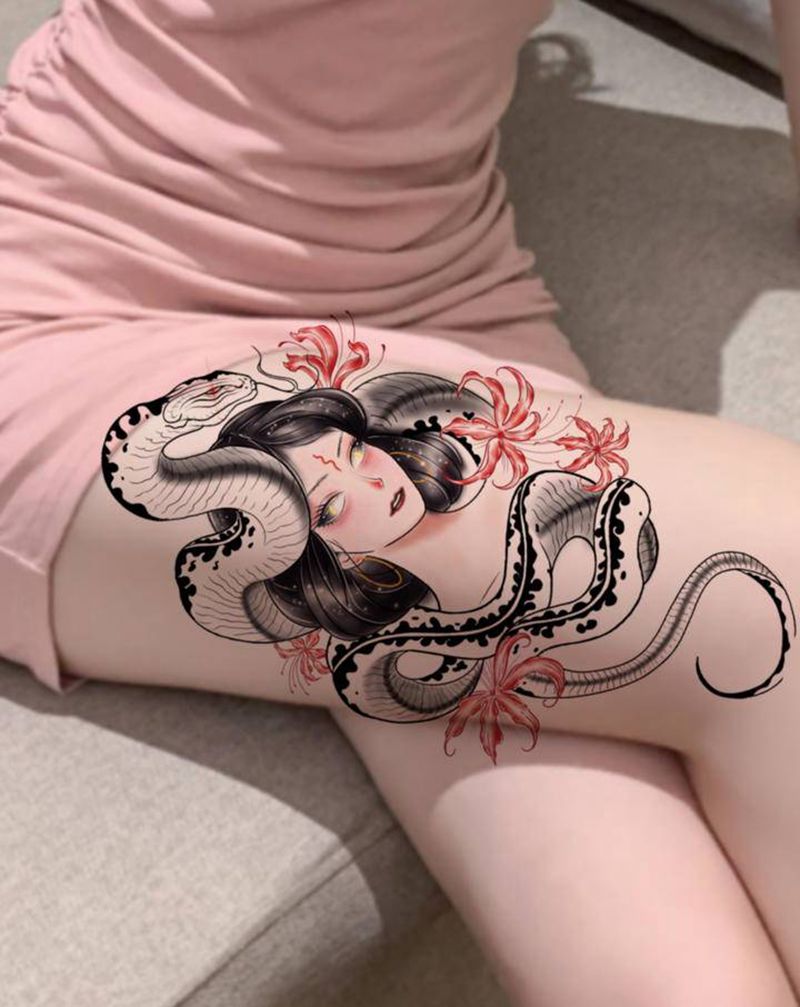 蛇姬魔女纹身手稿纹身图片_腿部手臂纹身图案