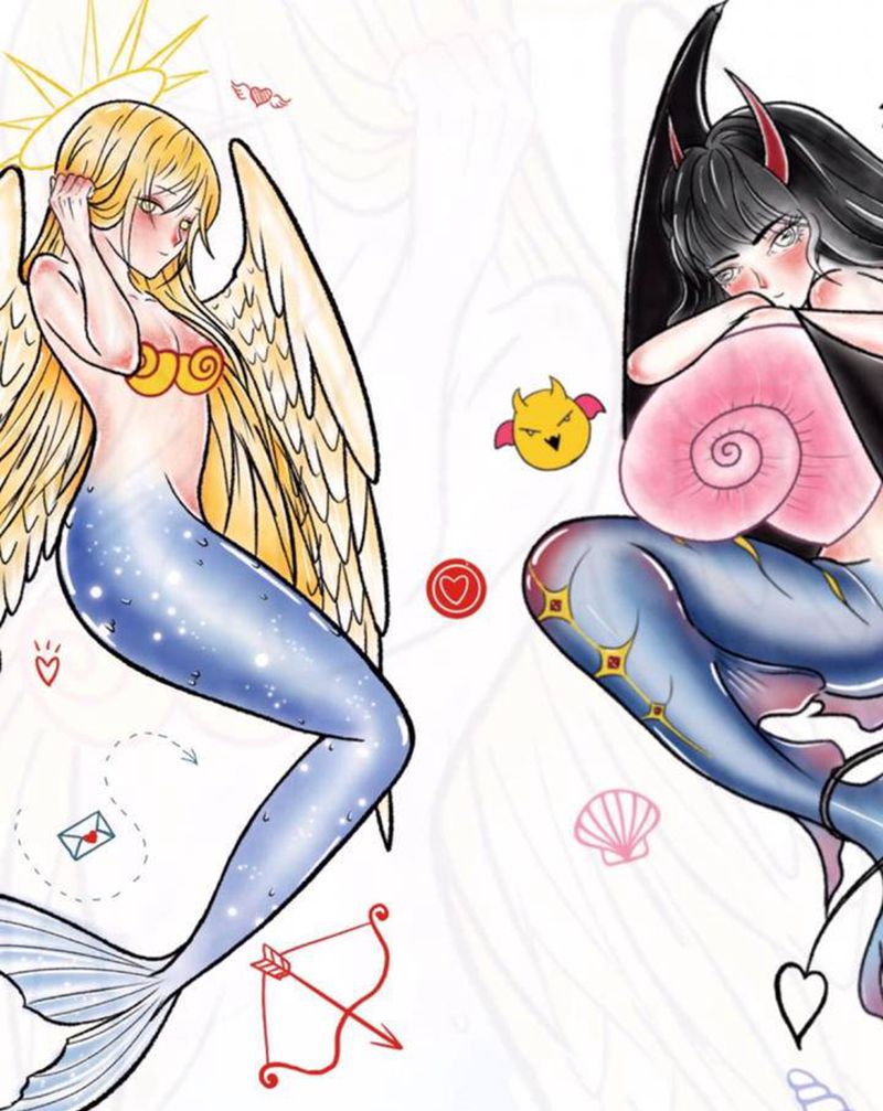 双子美人鱼纹身手稿纹身图片_腿部手臂纹身图案