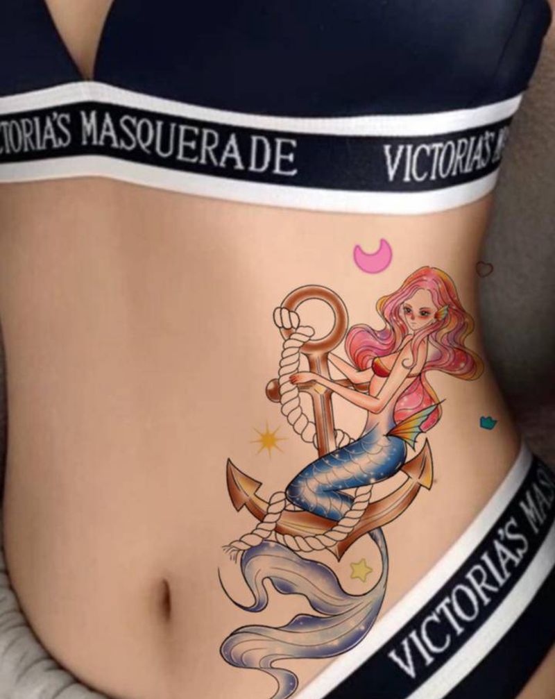 美人鱼纹身手稿纹身图片_腿部手臂纹身图案