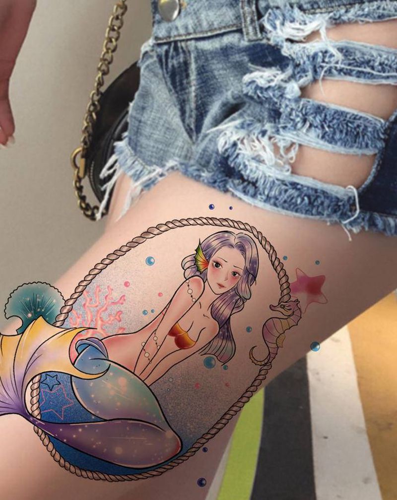 美人鱼纹身手稿纹身图片_手臂腿部纹身图案
