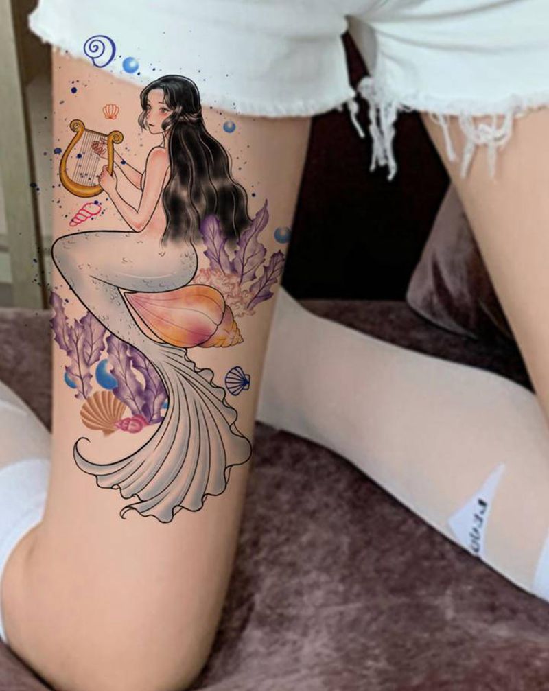 美人鱼纹身手稿纹身图片_腿部手臂纹身图案