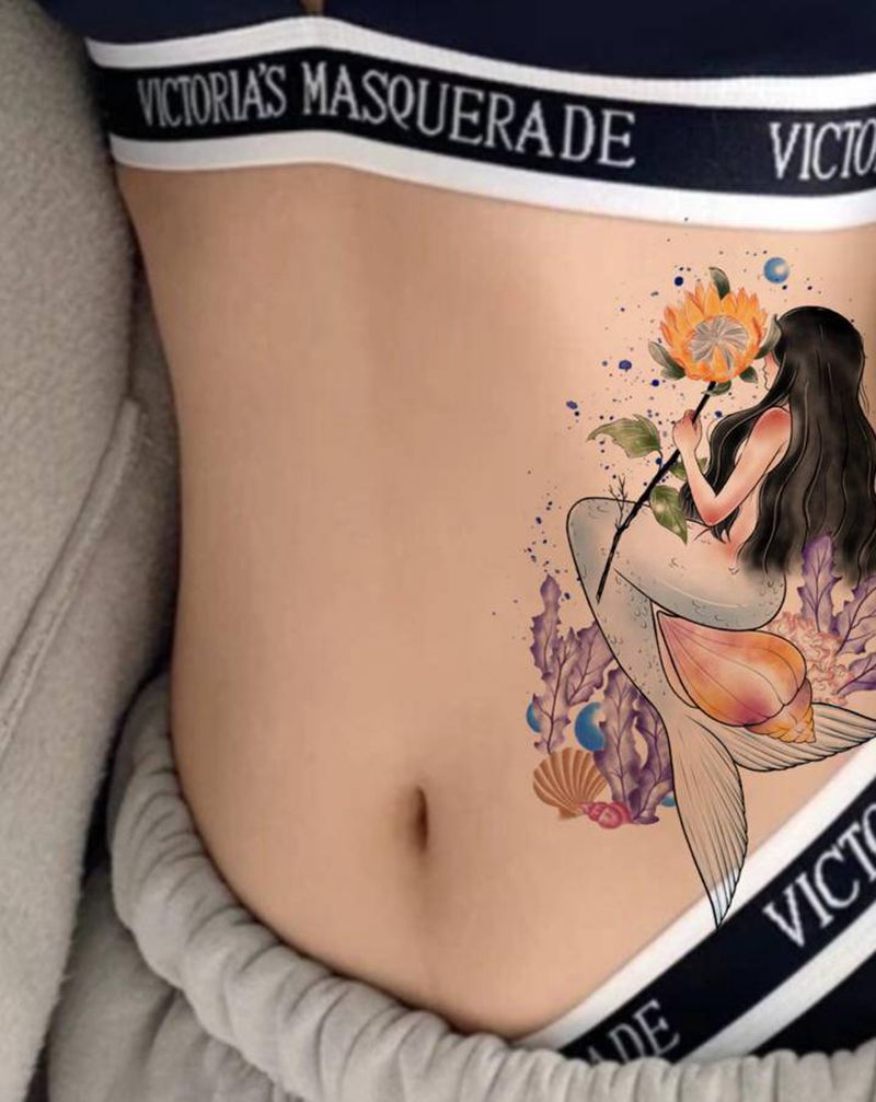 美人鱼纹身手稿纹身图片_腿部手部纹身图案