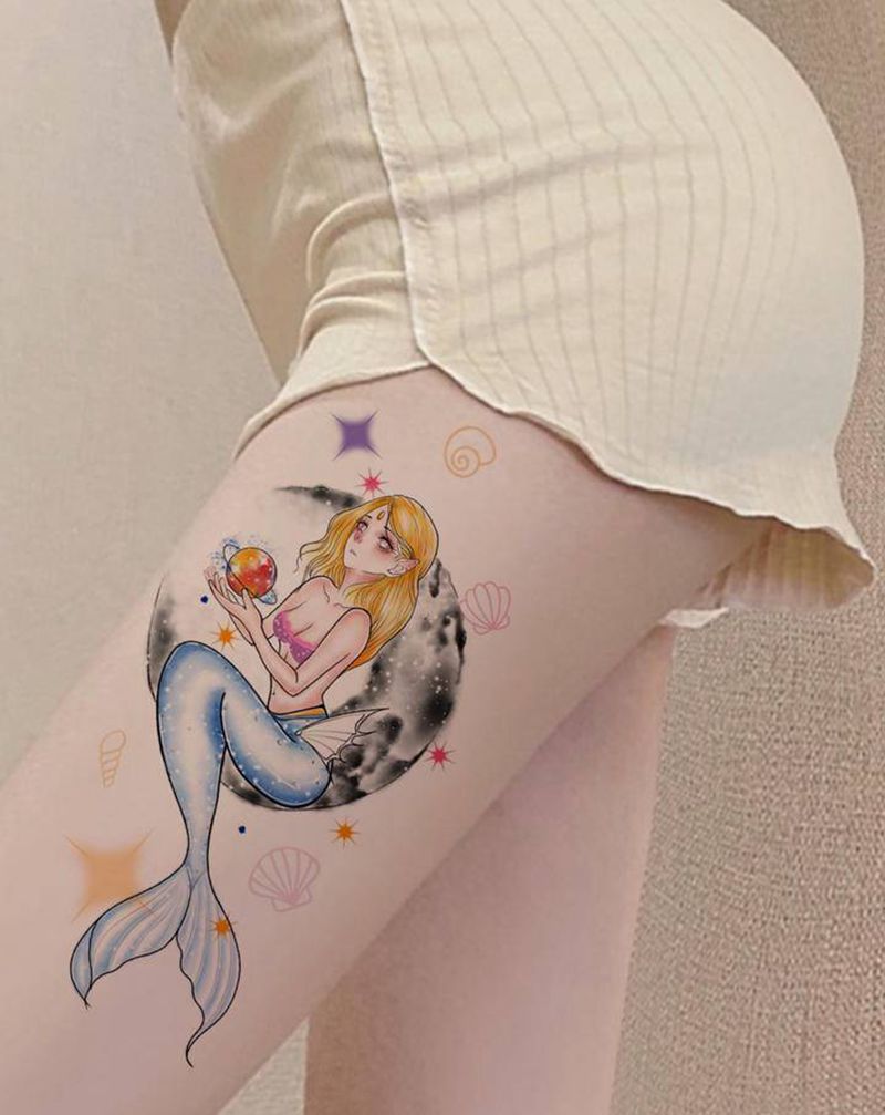 美人鱼纹身手稿纹身图片_腿部手臂纹身图案