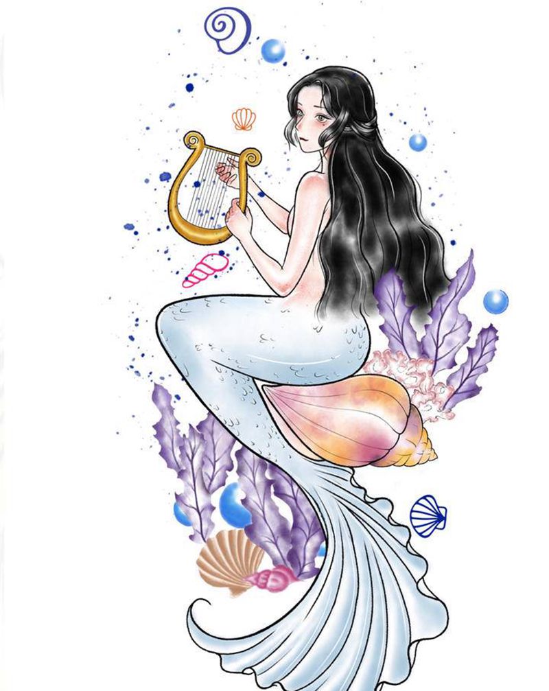 美人鱼纹身手稿纹身图片_腿部手臂纹身图案