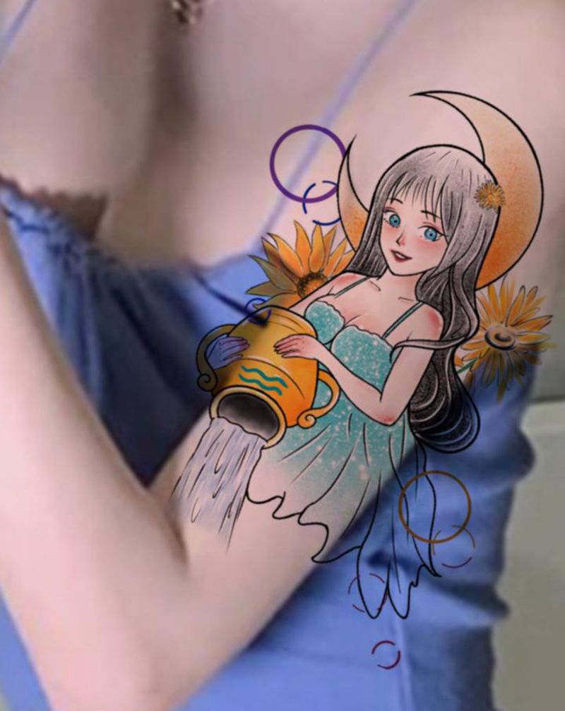 水瓶座纹身手稿纹身图片_腿部手臂纹身图案