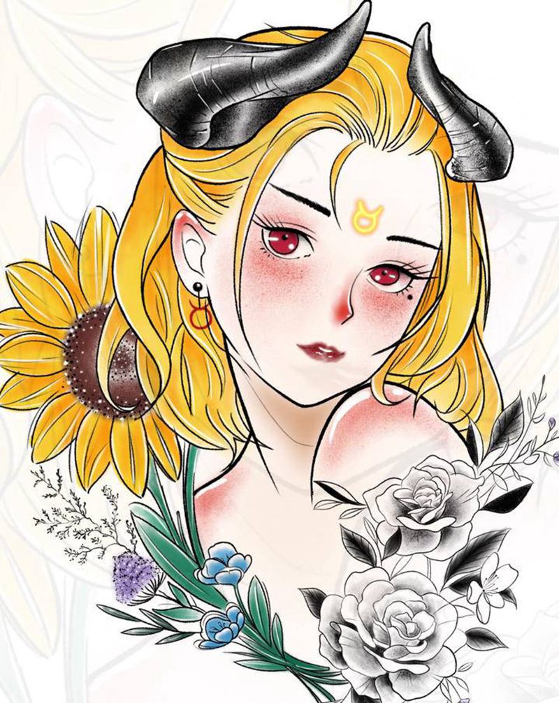 金牛座纹身手稿纹身图片_腿部手臂纹身图案