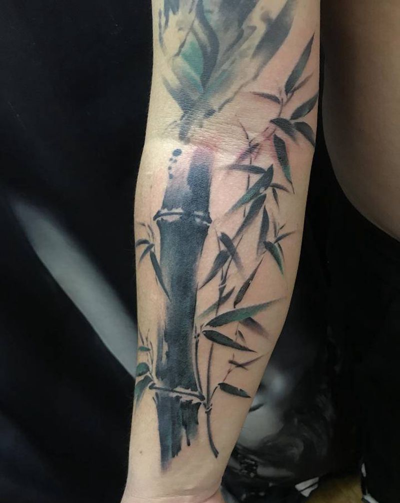 水墨竹子，遮盖纹身图片_手臂水墨水墨竹子纹身图案