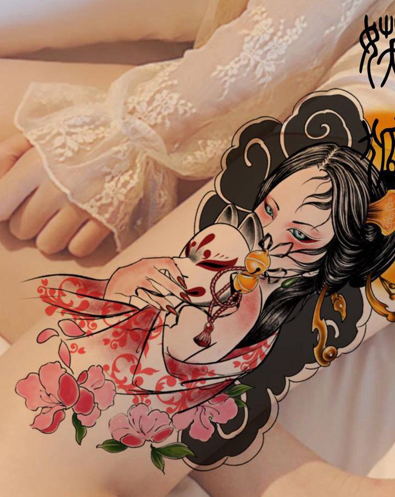 妖狐现世纹身手稿纹身图片_手部腿部纹身图案