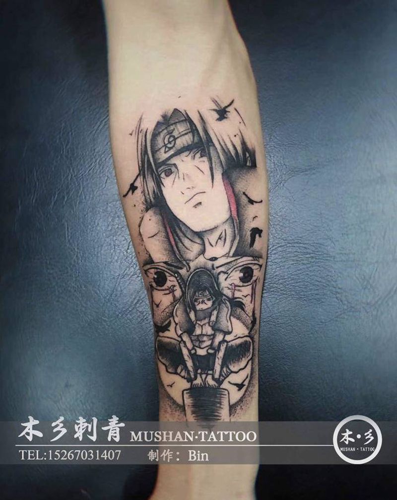 宇智波鼬纹身图片_手臂点刺动漫纹身图案