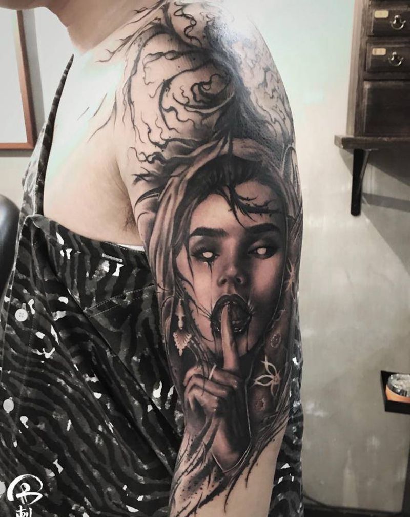 暗黑写实纹身图片_手臂欧美写实暗黑纹身图案