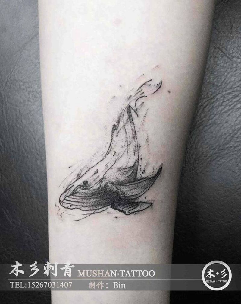 鲸鱼纹身图片_手臂点刺纹身图案