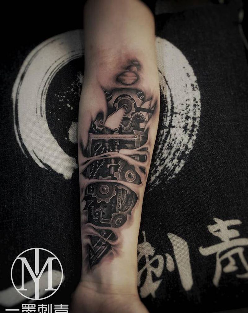 写实机械纹身图片_手臂欧美写实纹身图案