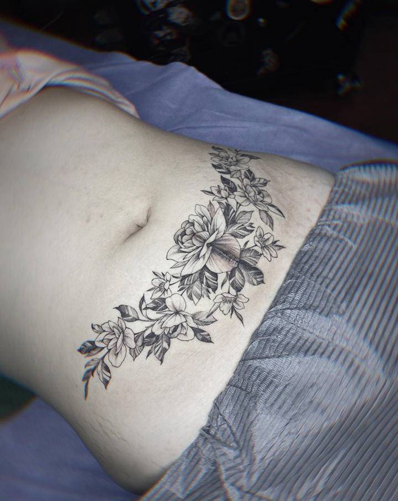 疤痕遮盖纹身图片_腹部纹身图案