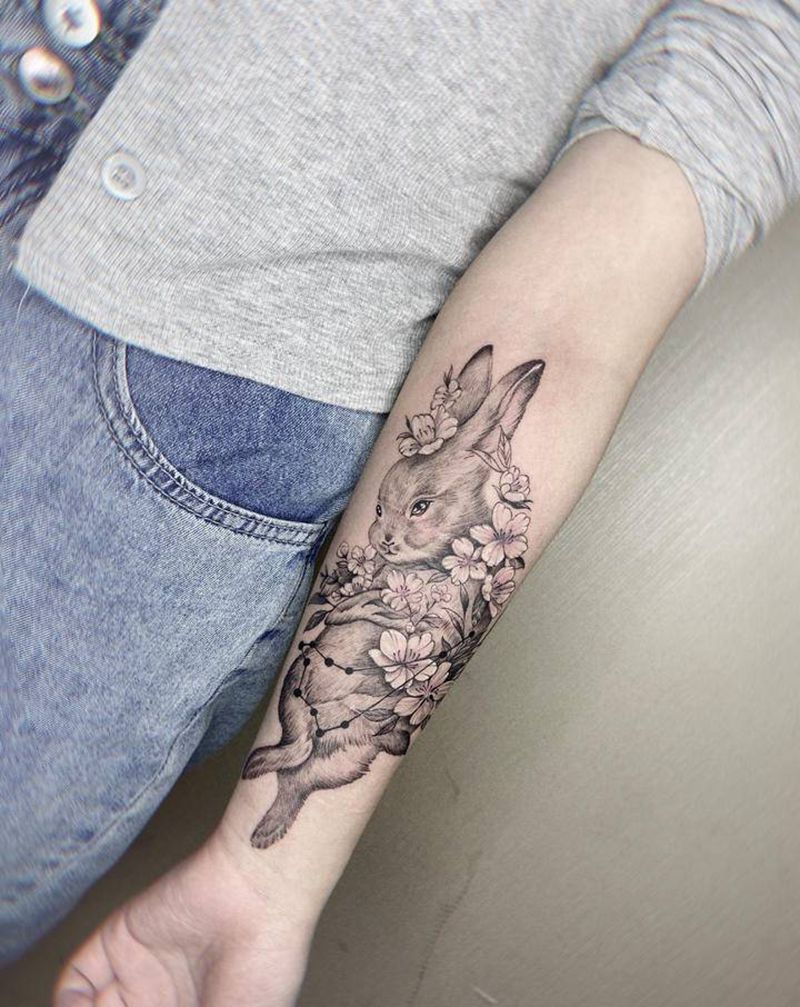 兔子纹身图片_手部纹身图案