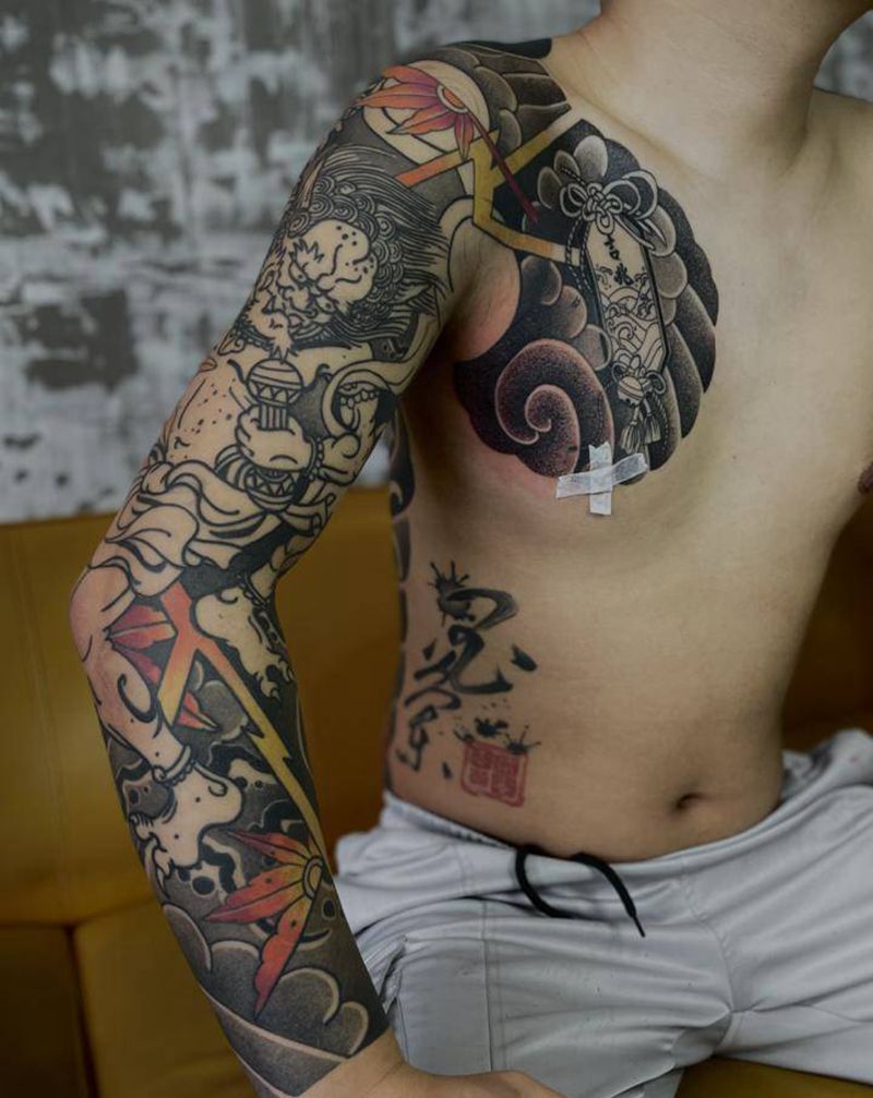 雷声纹身图片_手臂老传统雷神纹身图案