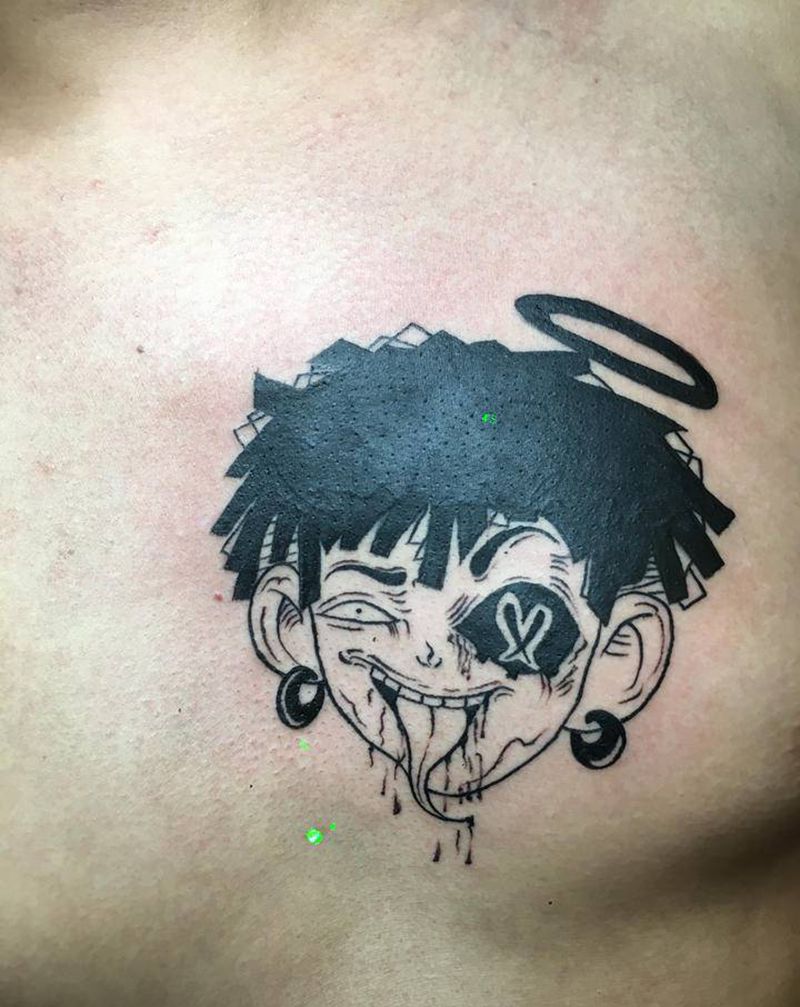 网图遮盖纹身图片_胸部点刺图腾遮盖纹身图案