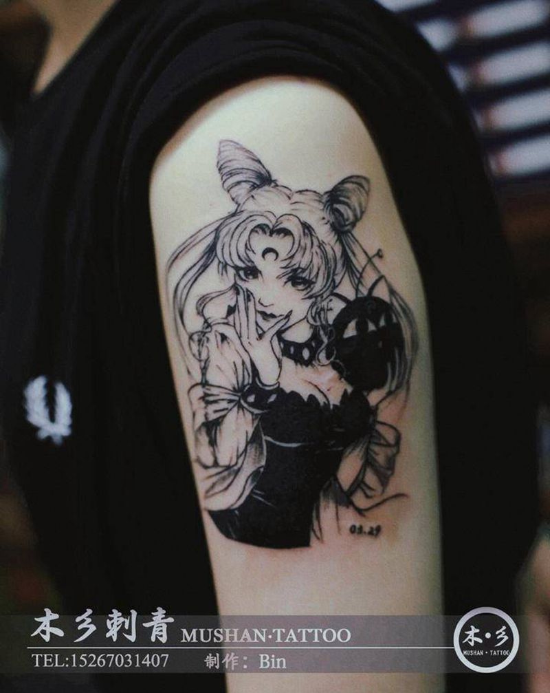 水冰月遮盖疤痕纹身图片_手臂遮盖动漫纹身图案