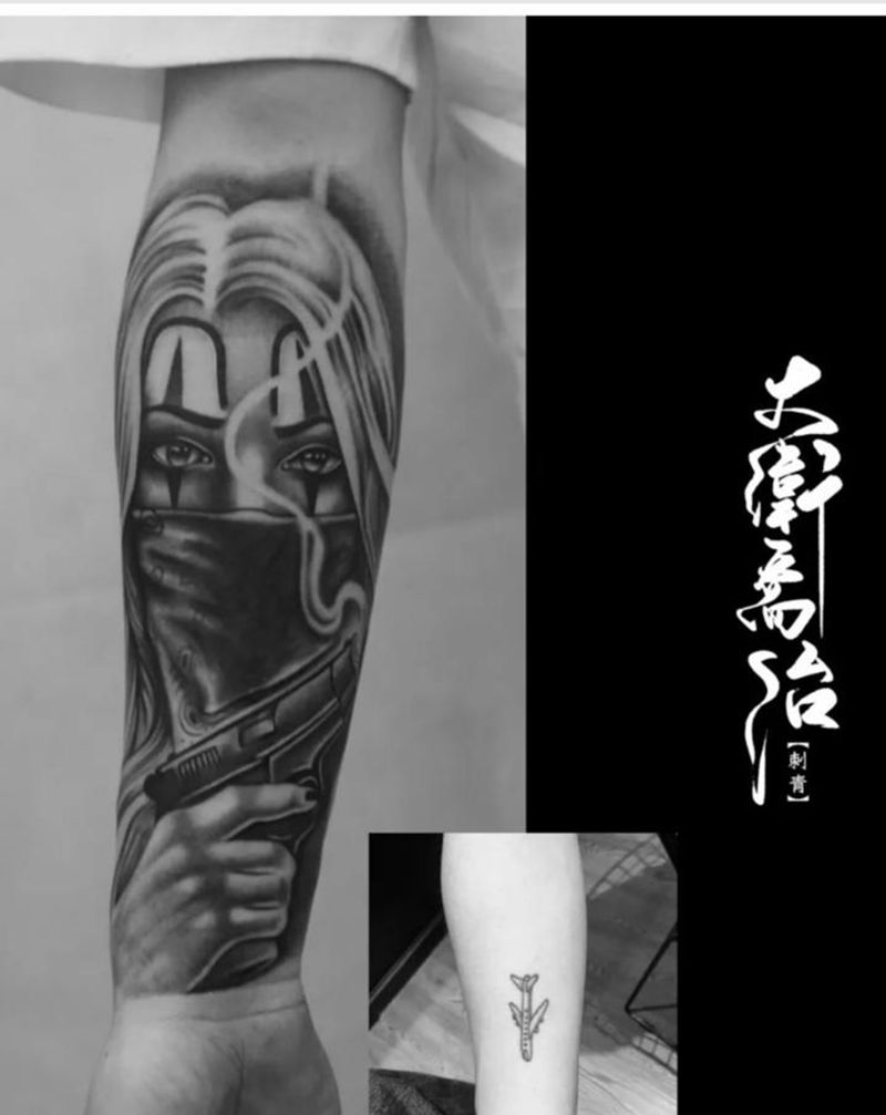 西海岸风遮盖纹身图片_手臂欧美写实西海岸纹身图案