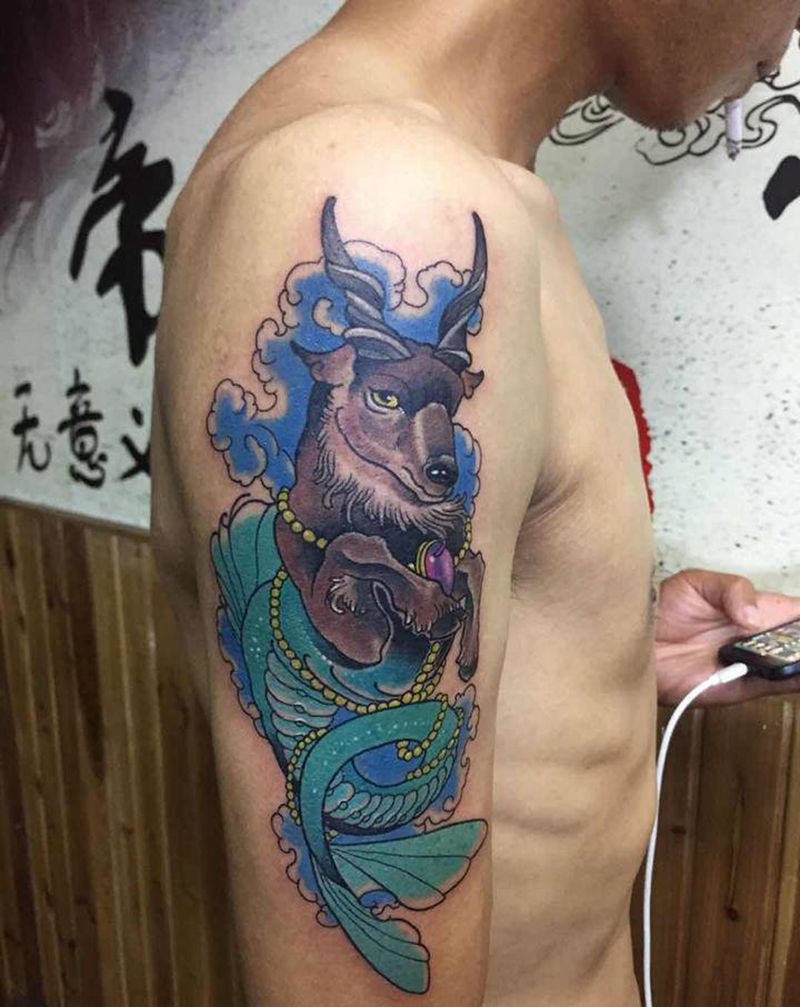 摩羯座纹身图片_手臂纹身图案