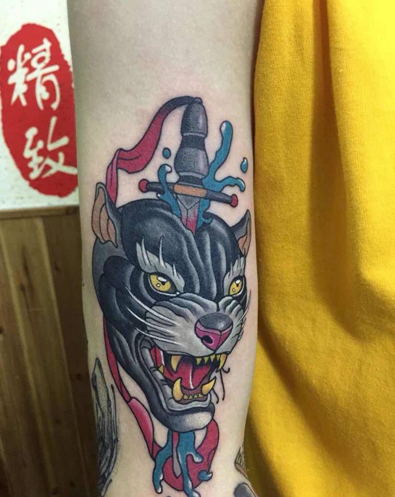 School豹子纹身图片_手臂纹身图案